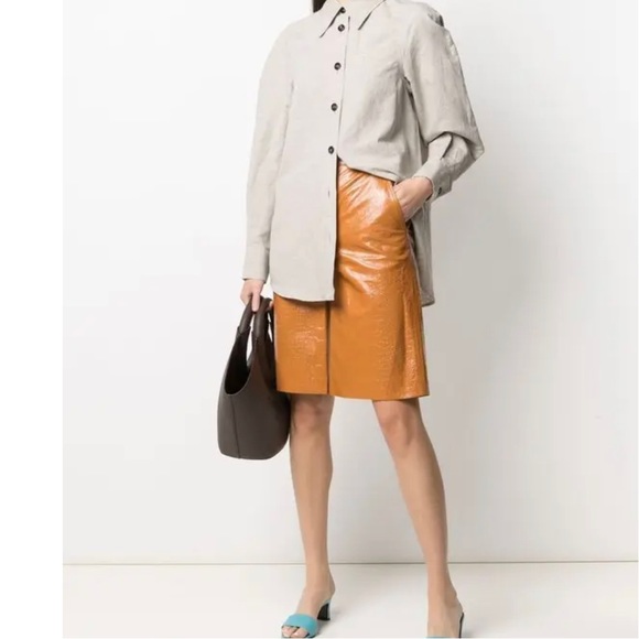 Remain Manua Tan Leather Embossed Knee Shorts - New, $621 Approx. MSRP - Picture 4 of 9